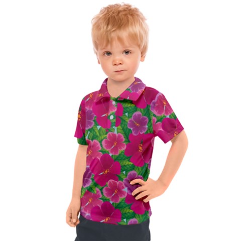 Background-cute-flowers-fuchsia-with-leaves Kids  Polo Tee by Pakemis