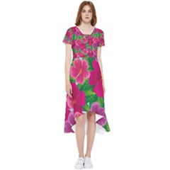 Background-cute-flowers-fuchsia-with-leaves High Low Boho Dress by Pakemis