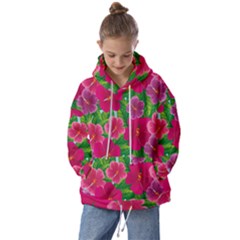 Background-cute-flowers-fuchsia-with-leaves Kids  Oversized Hoodie