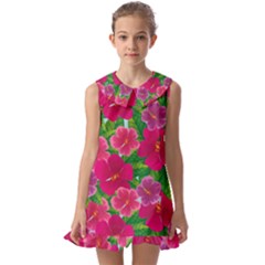 Background-cute-flowers-fuchsia-with-leaves Kids  Pilgrim Collar Ruffle Hem Dress