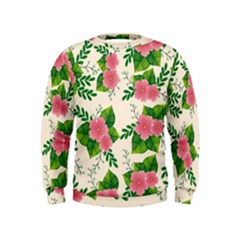 Cute-pink-flowers-with-leaves-pattern Kids  Sweatshirt by Pakemis