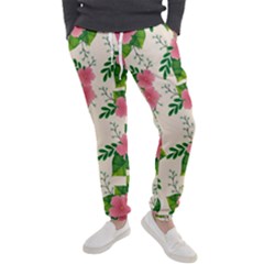 Cute-pink-flowers-with-leaves-pattern Men s Jogger Sweatpants by Pakemis