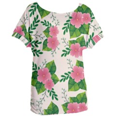 Cute-pink-flowers-with-leaves-pattern Women s Oversized Tee by Pakemis