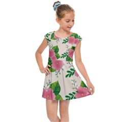 Cute-pink-flowers-with-leaves-pattern Kids  Cap Sleeve Dress by Pakemis