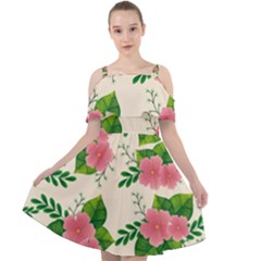 Cute-pink-flowers-with-leaves-pattern Cut Out Shoulders Chiffon Dress by Pakemis