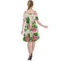 Cute-pink-flowers-with-leaves-pattern Cut Out Shoulders Chiffon Dress View2