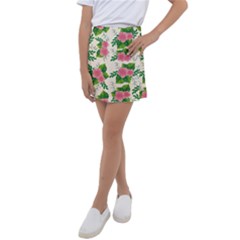 Cute-pink-flowers-with-leaves-pattern Kids  Tennis Skirt by Pakemis