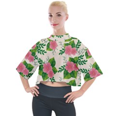 Cute-pink-flowers-with-leaves-pattern Mock Neck Tee by Pakemis