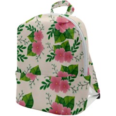 Cute-pink-flowers-with-leaves-pattern Zip Up Backpack by Pakemis