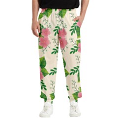 Cute-pink-flowers-with-leaves-pattern Men s Elastic Waist Pants by Pakemis