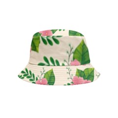 Cute-pink-flowers-with-leaves-pattern Inside Out Bucket Hat (kids)