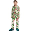 Cute-pink-flowers-with-leaves-pattern Kids  Long Sleeve Velvet Pajamas Set View1