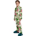 Cute-pink-flowers-with-leaves-pattern Kids  Long Sleeve Velvet Pajamas Set View2