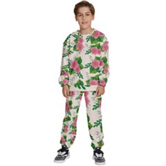 Cute-pink-flowers-with-leaves-pattern Kids  Sweatshirt Set by Pakemis