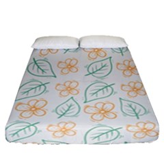 Hand-drawn-cute-flowers-with-leaves-pattern Fitted Sheet (queen Size) by Pakemis