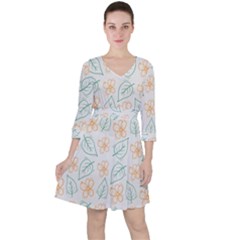 Hand-drawn-cute-flowers-with-leaves-pattern Quarter Sleeve Ruffle Waist Dress by Pakemis