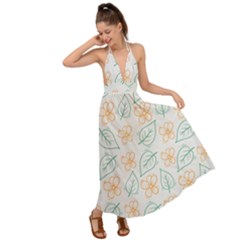 Hand-drawn-cute-flowers-with-leaves-pattern Backless Maxi Beach Dress by Pakemis