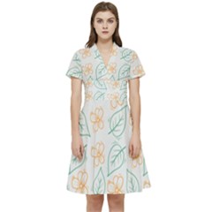 Hand-drawn-cute-flowers-with-leaves-pattern Short Sleeve Waist Detail Dress by Pakemis