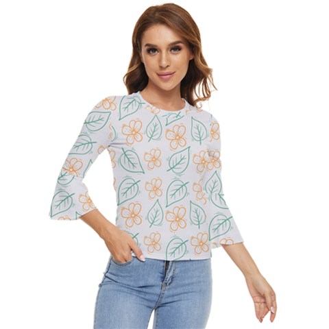 Hand-drawn-cute-flowers-with-leaves-pattern Bell Sleeve Top by Pakemis