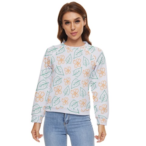 Hand-drawn-cute-flowers-with-leaves-pattern Women s Long Sleeve Raglan Tee by Pakemis