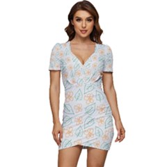 Hand-drawn-cute-flowers-with-leaves-pattern Low Cut Cap Sleeve Mini Dress