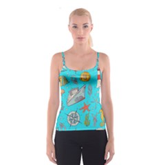 Colored-sketched-sea-elements-pattern-background-sea-life-animals-illustration Spaghetti Strap Top