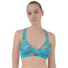 Colored-sketched-sea-elements-pattern-background-sea-life-animals-illustration Sweetheart Sports Bra by Pakemis