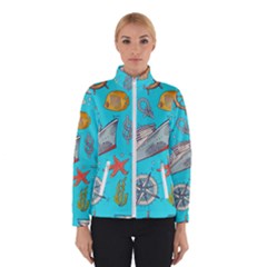 Colored-sketched-sea-elements-pattern-background-sea-life-animals-illustration Women s Bomber Jacket