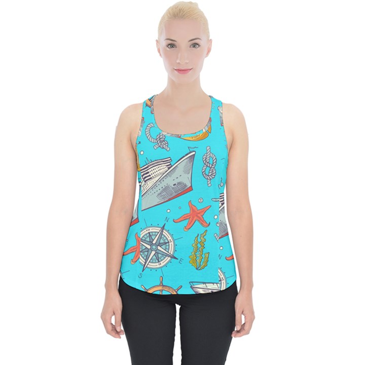 Colored-sketched-sea-elements-pattern-background-sea-life-animals-illustration Piece Up Tank Top