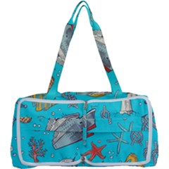 Colored-sketched-sea-elements-pattern-background-sea-life-animals-illustration Multi Function Bag by Pakemis