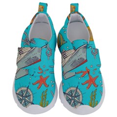 Colored-sketched-sea-elements-pattern-background-sea-life-animals-illustration Kids  Velcro No Lace Shoes