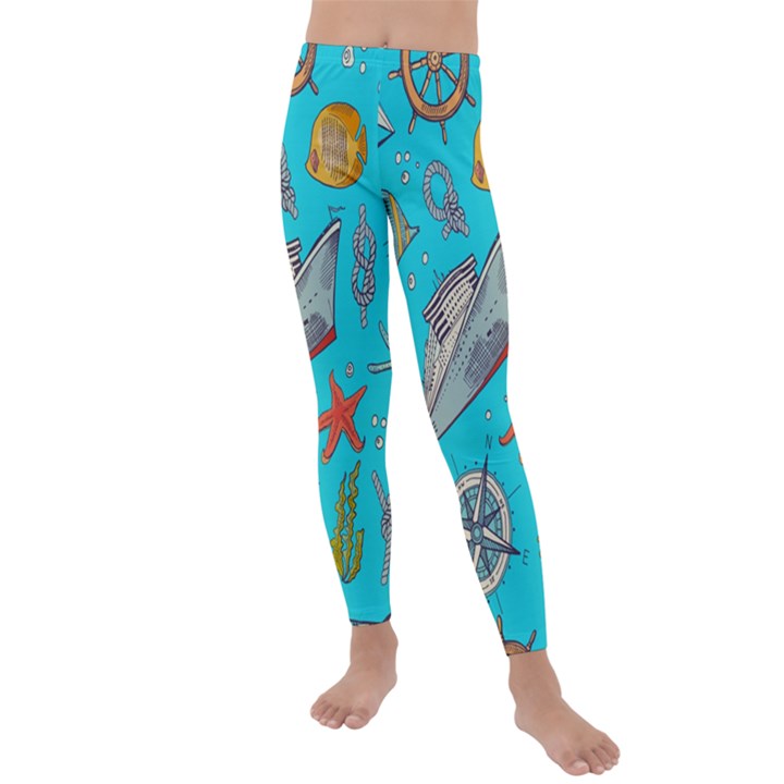 Colored-sketched-sea-elements-pattern-background-sea-life-animals-illustration Kids  Lightweight Velour Leggings