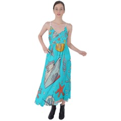 Colored-sketched-sea-elements-pattern-background-sea-life-animals-illustration Tie Back Maxi Dress by Pakemis