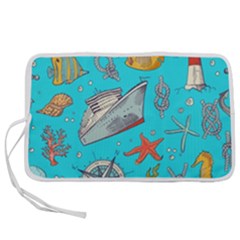 Colored-sketched-sea-elements-pattern-background-sea-life-animals-illustration Pen Storage Case (s) by Pakemis