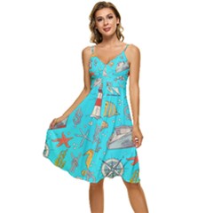 Colored-sketched-sea-elements-pattern-background-sea-life-animals-illustration Sleeveless Tie Front Chiffon Dress by Pakemis