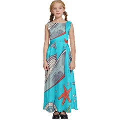 Colored-sketched-sea-elements-pattern-background-sea-life-animals-illustration Kids  Satin Sleeveless Maxi Dress