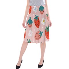 Strawberry-seamless-pattern Midi Beach Skirt by Pakemis