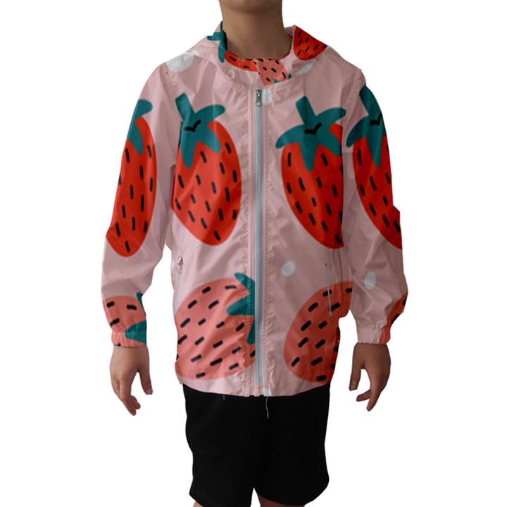 Strawberry-seamless-pattern Kids  Hooded Windbreaker