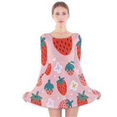 Strawberry-seamless-pattern Long Sleeve Velvet Skater Dress by Pakemis