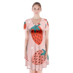 Strawberry-seamless-pattern Short Sleeve V-neck Flare Dress by Pakemis