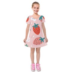 Strawberry-seamless-pattern Kids  Short Sleeve Velvet Dress by Pakemis