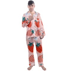 Strawberry-seamless-pattern Men s Long Sleeve Satin Pajamas Set by Pakemis