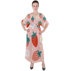 Strawberry-seamless-pattern V-neck Boho Style Maxi Dress by Pakemis