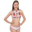 Strawberry-seamless-pattern Cross Front Halter Bikini Top View1