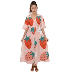 Strawberry-seamless-pattern Kimono Sleeve Boho Dress by Pakemis