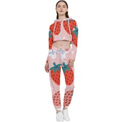 Strawberry-seamless-pattern Cropped Zip Up Lounge Set by Pakemis