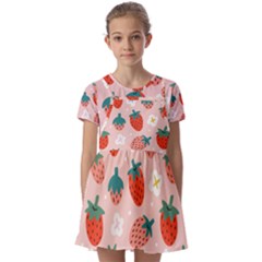 Strawberry-seamless-pattern Kids  Short Sleeve Pinafore Style Dress