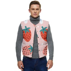 Strawberry-seamless-pattern Men s Short Button Up Puffer Vest	