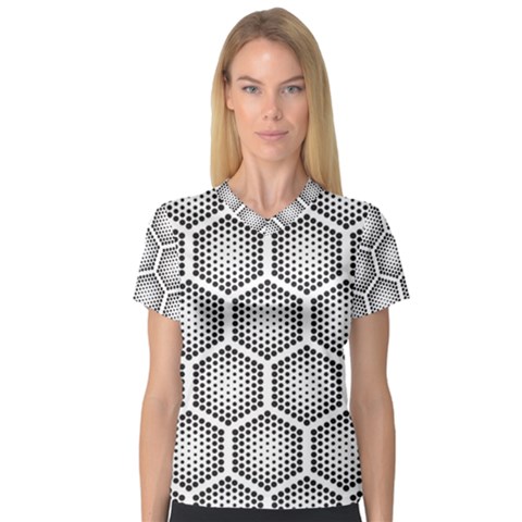 Halftone-tech-hexagons-seamless-pattern V-neck Sport Mesh Tee by Pakemis