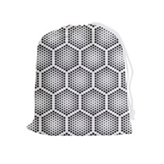 Halftone-tech-hexagons-seamless-pattern Drawstring Pouch (xl) by Pakemis